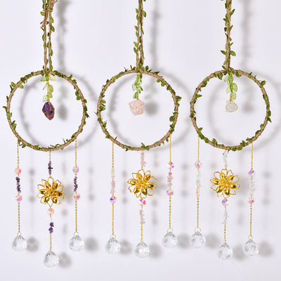 Olivenorma Natural Crystal Vine Ring Lotus Wind Chime