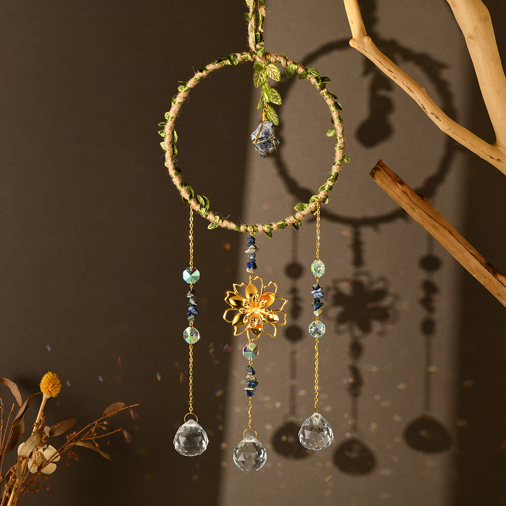 Olivenorma Natural Crystal Vine Ring Lotus Wind Chime