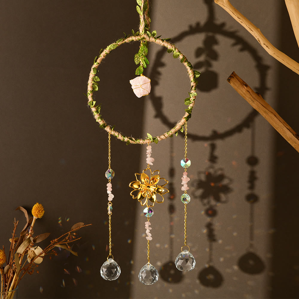 Olivenorma Natural Crystal Vine Ring Lotus Wind Chime