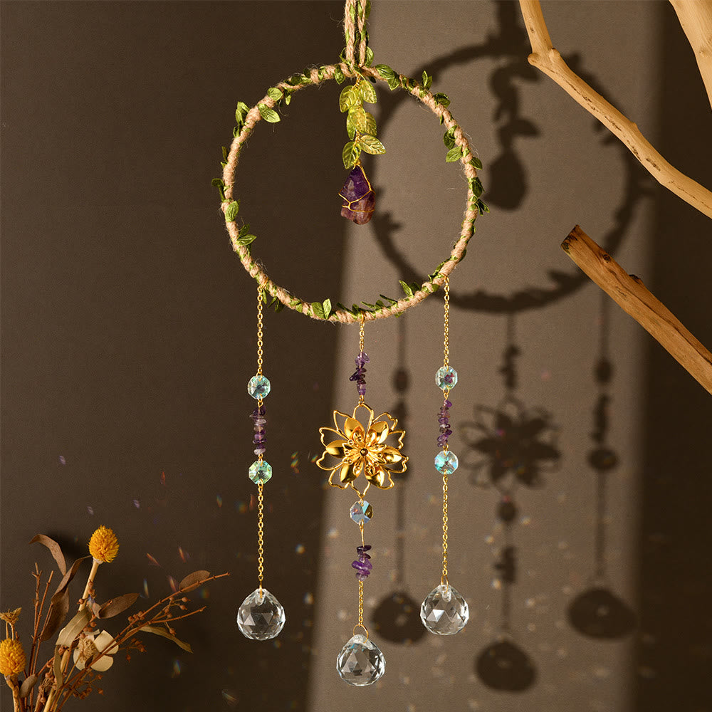 Olivenorma Natural Crystal Vine Ring Lotus Wind Chime