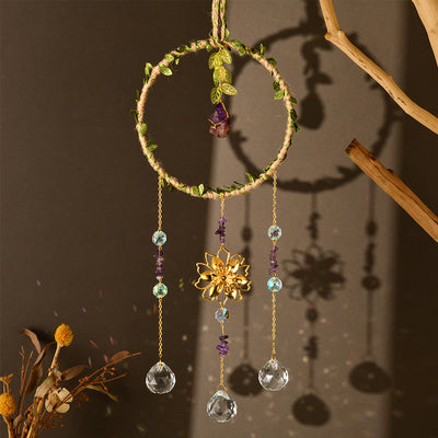 Olivenorma Natural Crystal Vine Ring Lotus Wind Chime