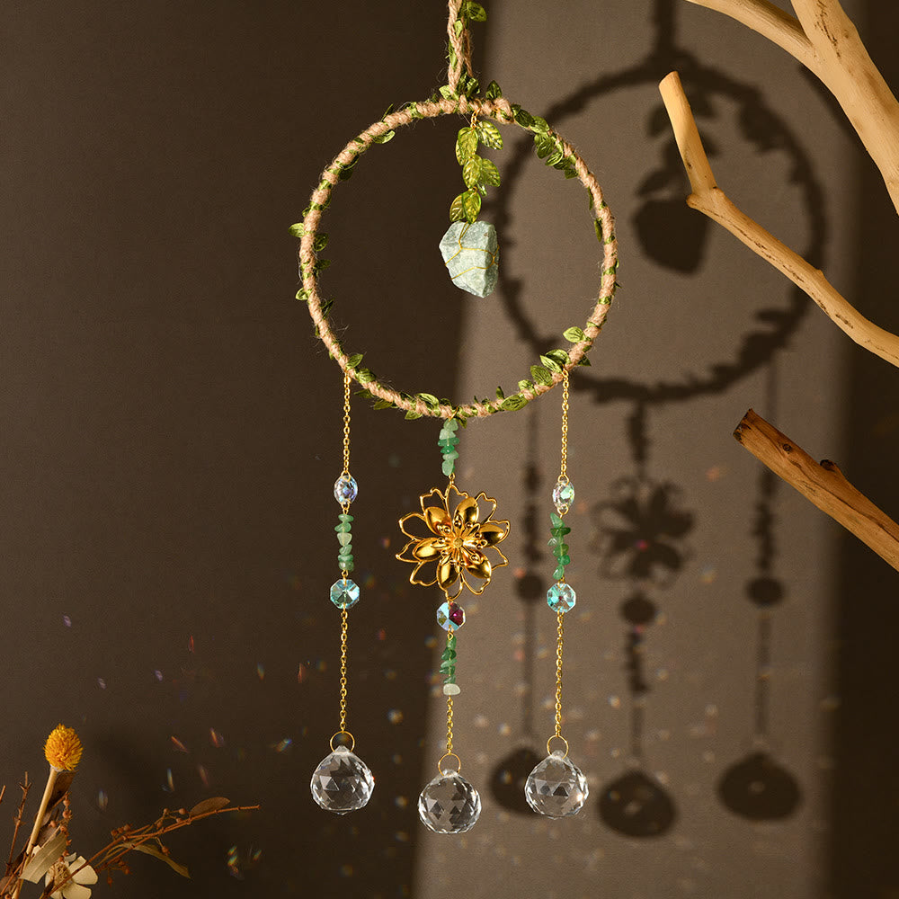 Olivenorma Natural Crystal Vine Ring Lotus Wind Chime