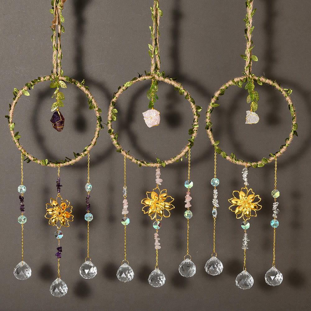 Olivenorma Natural Crystal Vine Ring Lotus Wind Chime