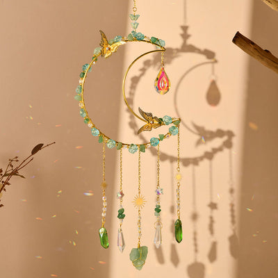 Olivenorma Natural Crystal Woven Moon Butterfly Wind Chime