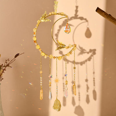 Olivenorma Natural Crystal Woven Moon Butterfly Wind Chime