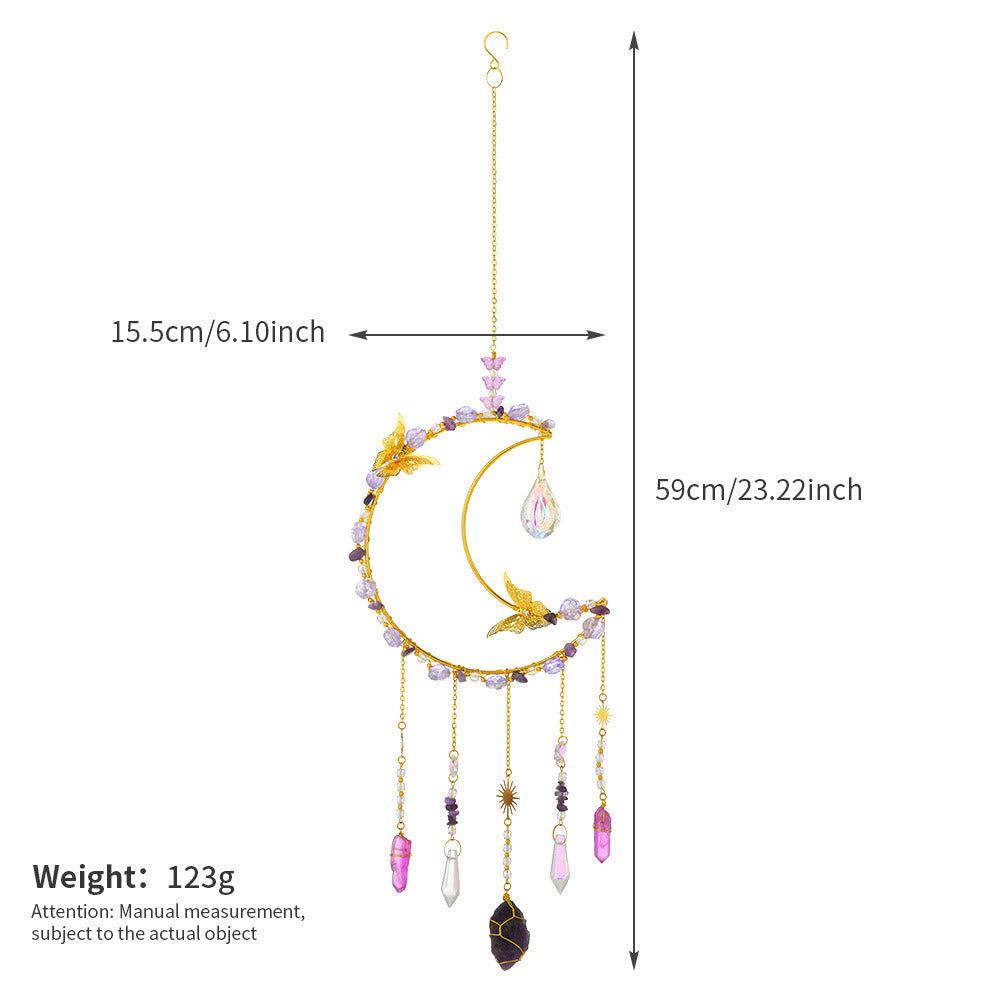 Olivenorma Natural Crystal Woven Moon Butterfly Wind Chime