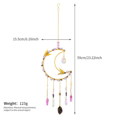 Olivenorma Natural Crystal Woven Moon Butterfly Wind Chime