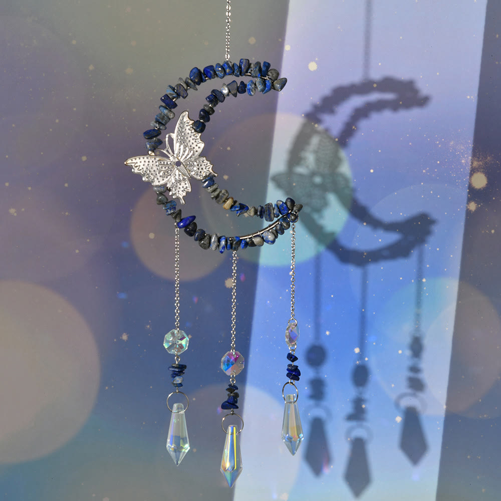 Olivenorma Natural Crystal Moon Butterfly Wind Chime