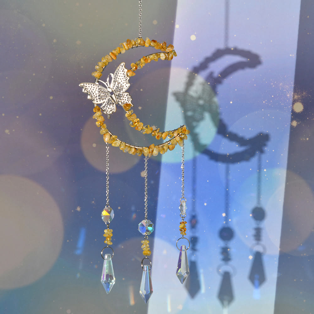 Olivenorma Natural Crystal Moon Butterfly Wind Chime