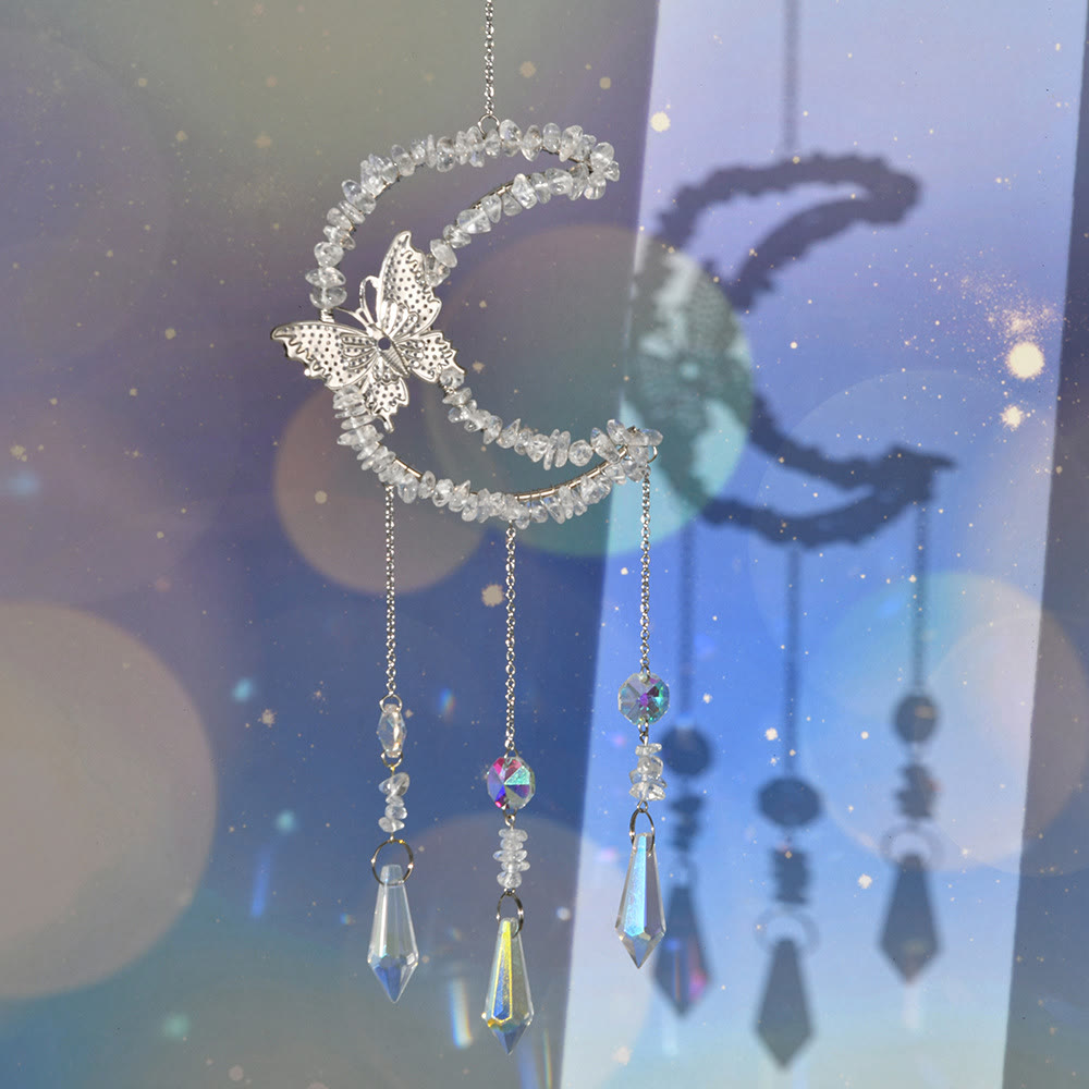 Olivenorma Natural Crystal Moon Butterfly Wind Chime