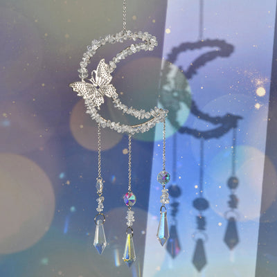 Olivenorma Natural Crystal Moon Butterfly Wind Chime