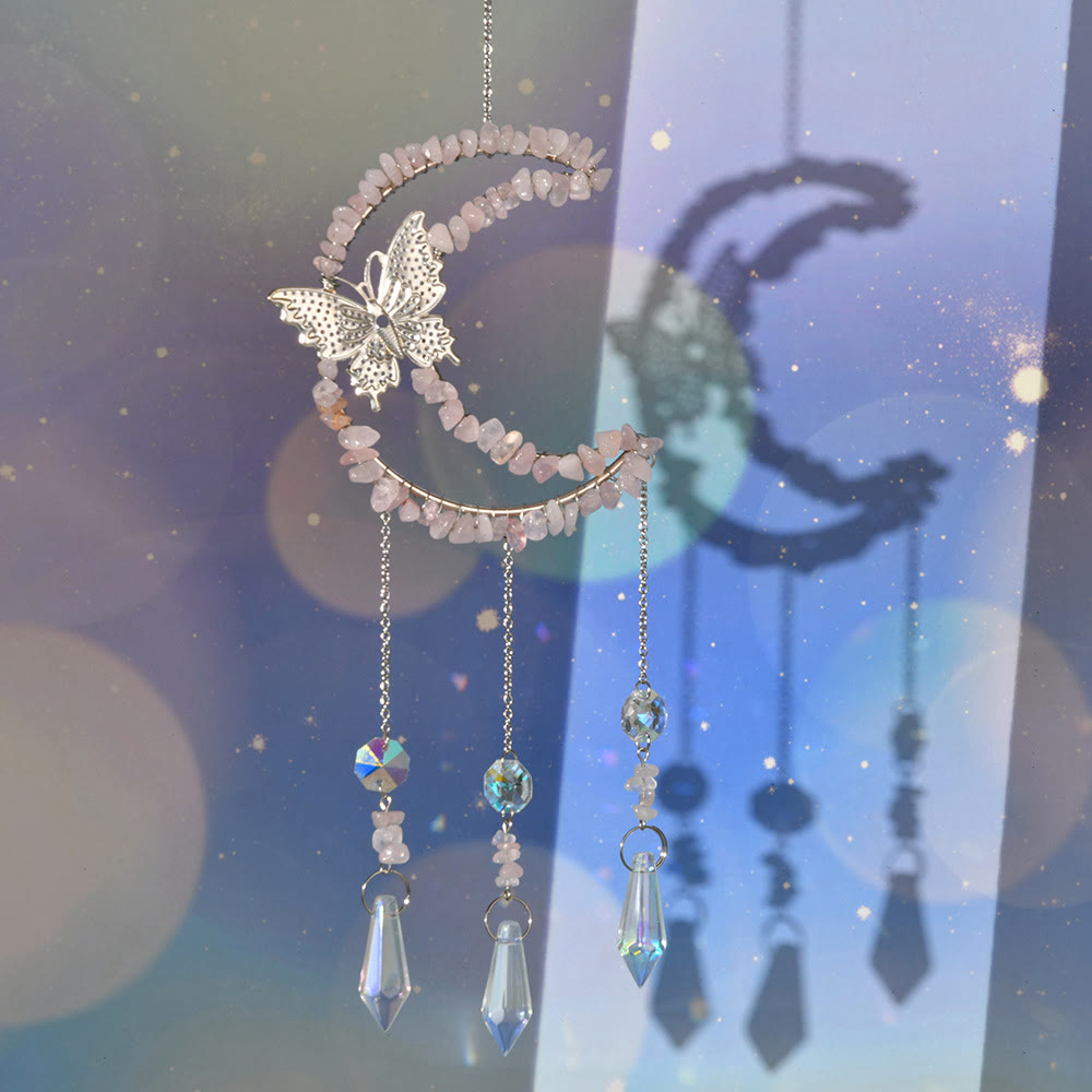 Olivenorma Natural Crystal Moon Butterfly Wind Chime