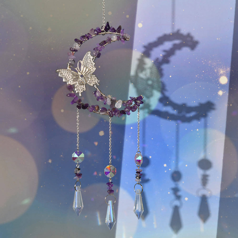 Olivenorma Natural Crystal Moon Butterfly Wind Chime