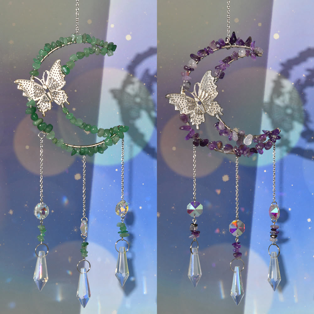 Olivenorma Natural Crystal Moon Butterfly Wind Chime
