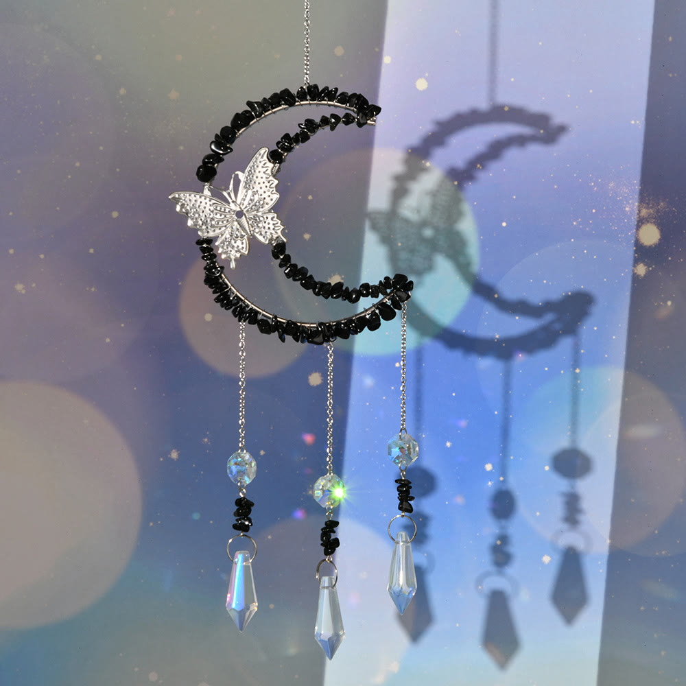 Olivenorma Natural Crystal Moon Butterfly Wind Chime