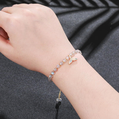 Olivenorma Natural Labradorite Beads Whale Tail Pendant Bracelet