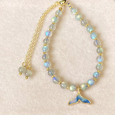 Olivenorma Natural Labradorite Beads Whale Tail Pendant Bracelet
