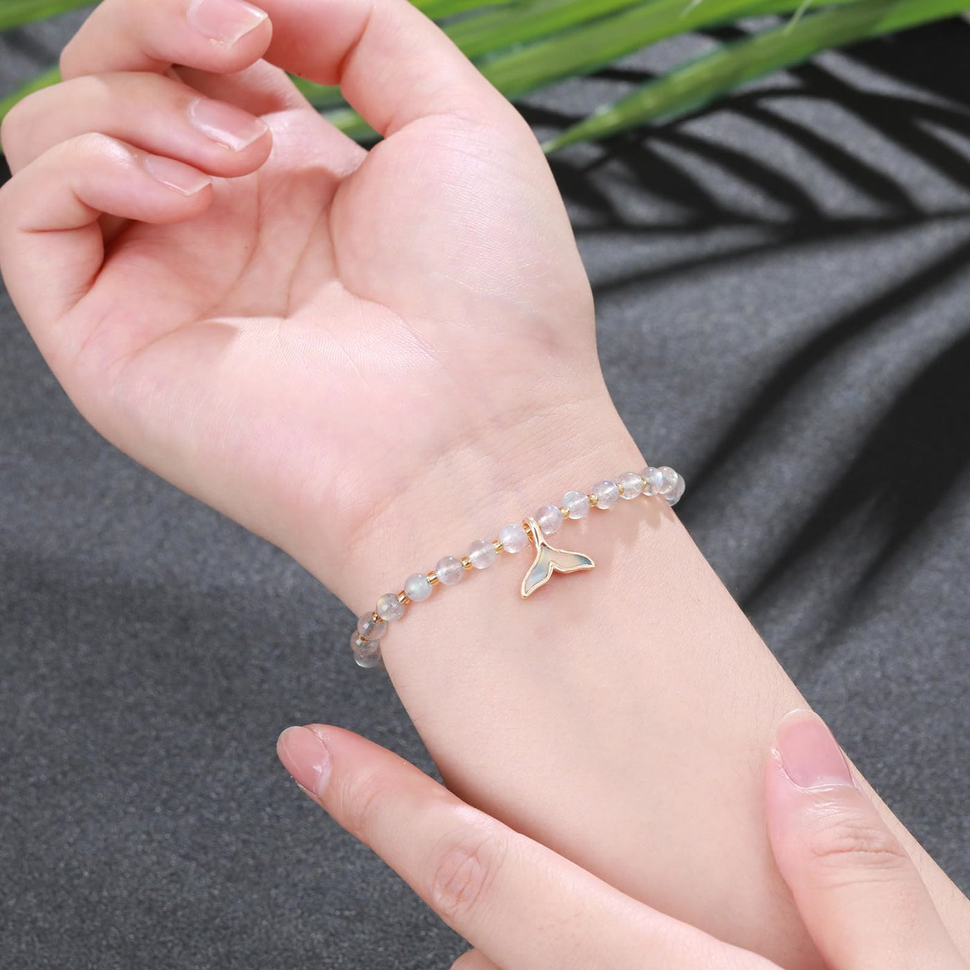 Olivenorma Natural Labradorite Beads Whale Tail Pendant Bracelet
