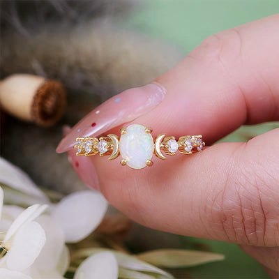 Olivenorma Natural Opal Double Moon Ring