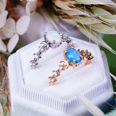 Olivenorma Natural Opal Double Moon Ring