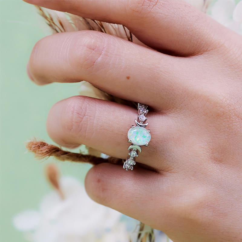 Olivenorma Natural Opal Double Moon Ring