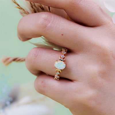 Olivenorma Natural Opal Double Moon Ring