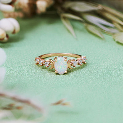 Olivenorma Natural Opal Double Moon Ring