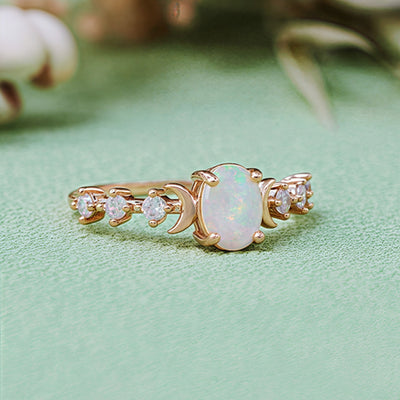 Olivenorma Natural Opal Double Moon Ring