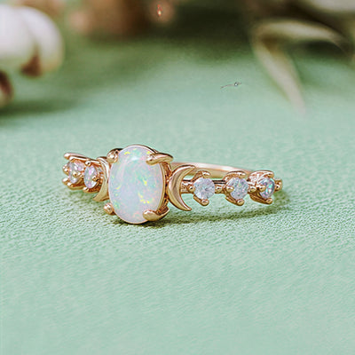 Olivenorma Natural Opal Double Moon Ring
