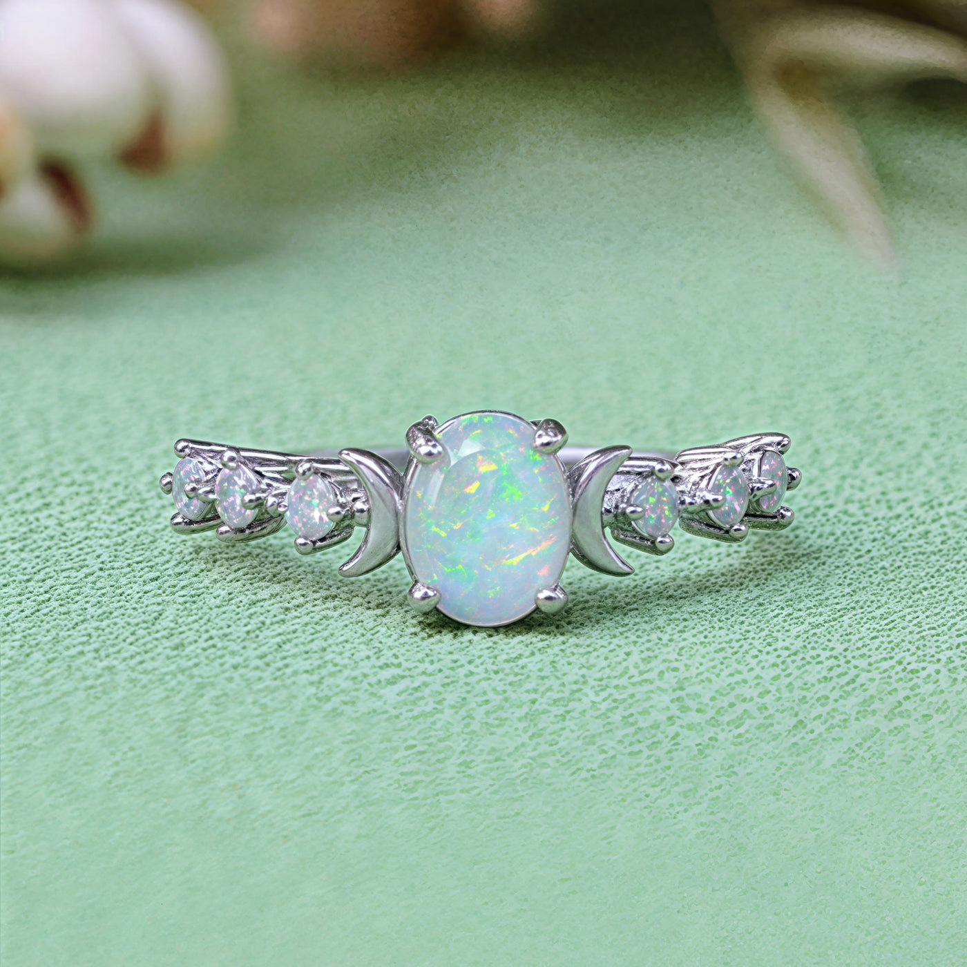 Olivenorma Natural Opal Double Moon Ring