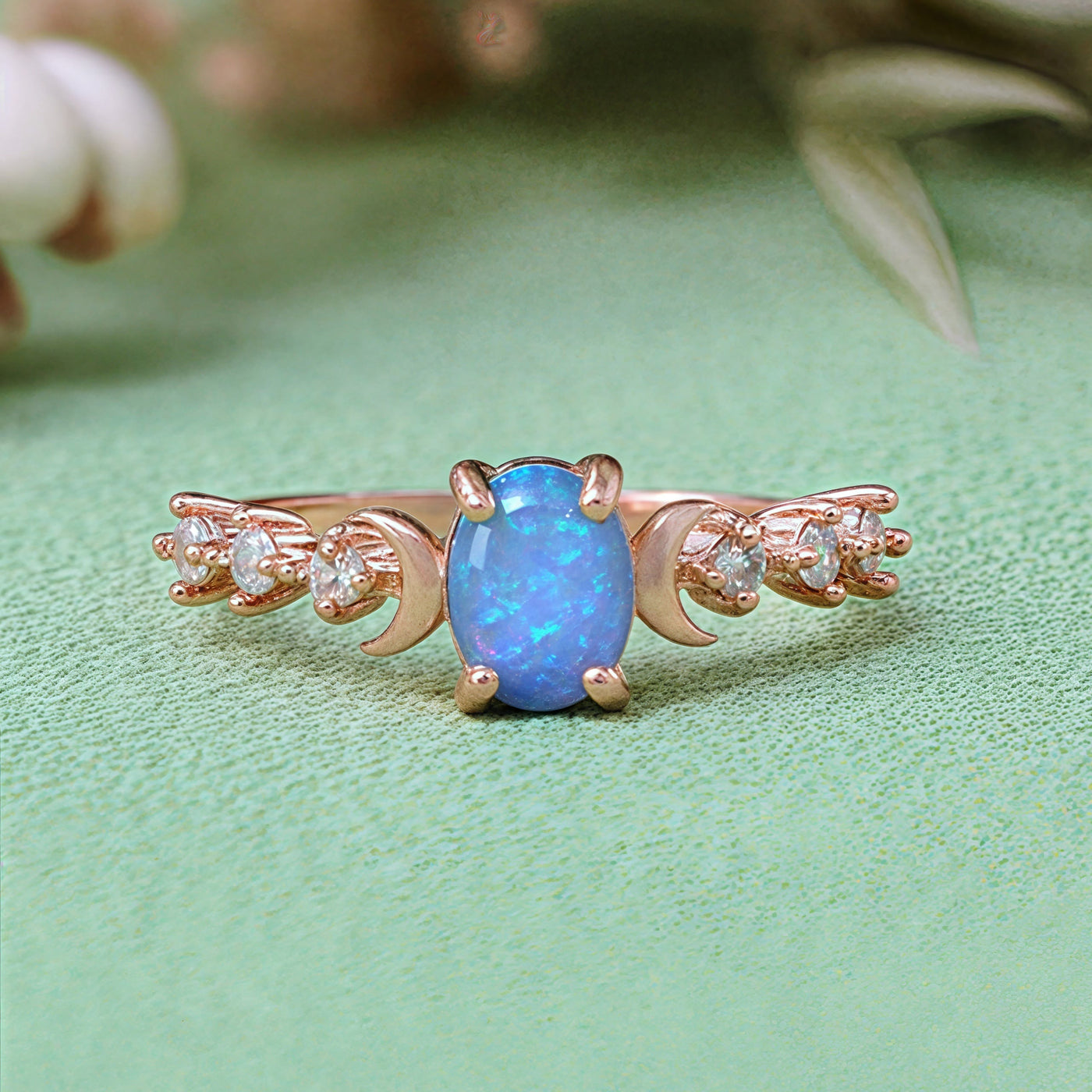 Olivenorma Natural Opal Double Moon Ring