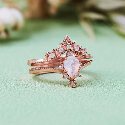 Olivenorma 2Pcs Opalite Simulated Diamond Crown Ring