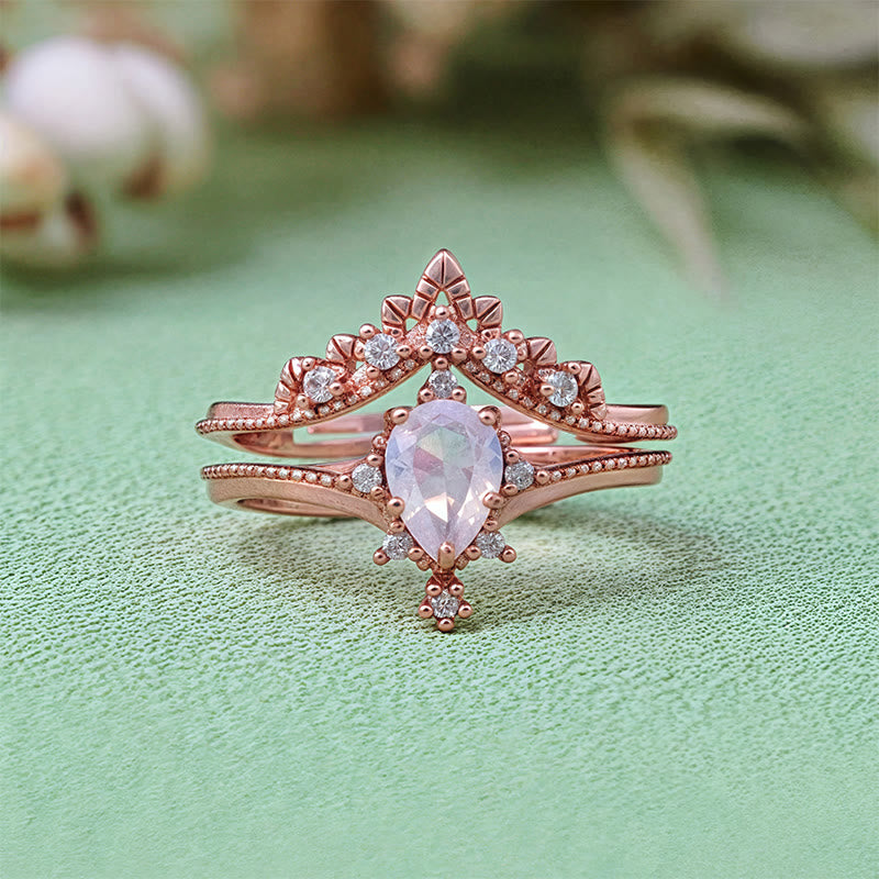 Olivenorma 2Pcs Opalite Simulated Diamond Crown Ring
