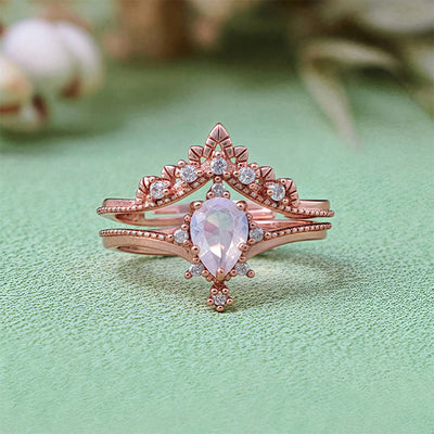 Olivenorma 2Pcs Opalite Simulated Diamond Crown Ring