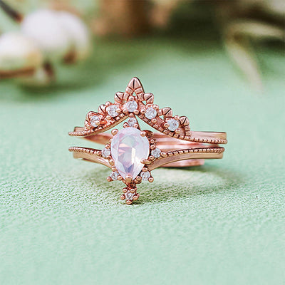 Olivenorma 2Pcs Opalite Simulated Diamond Crown Ring