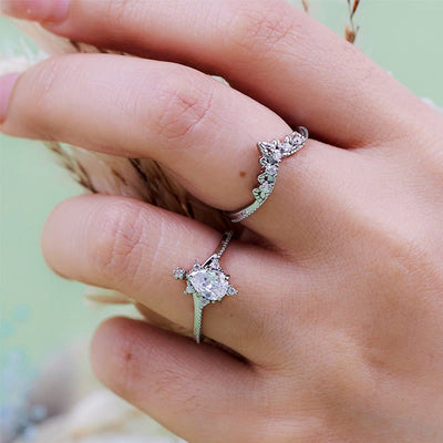 Olivenorma 2Pcs Opalite Simulated Diamond Crown Ring