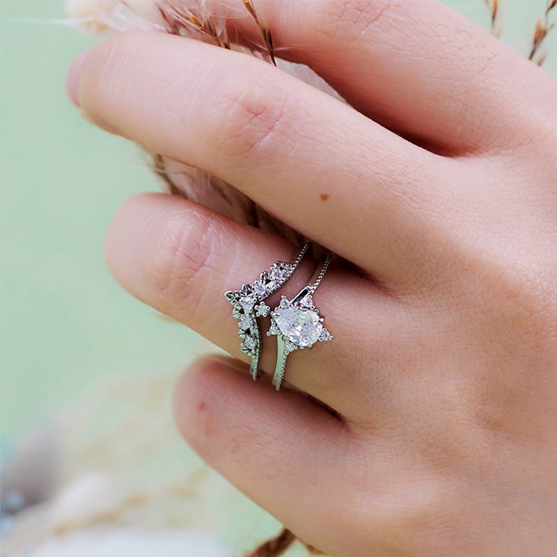Olivenorma 2Pcs Opalite Simulated Diamond Crown Ring
