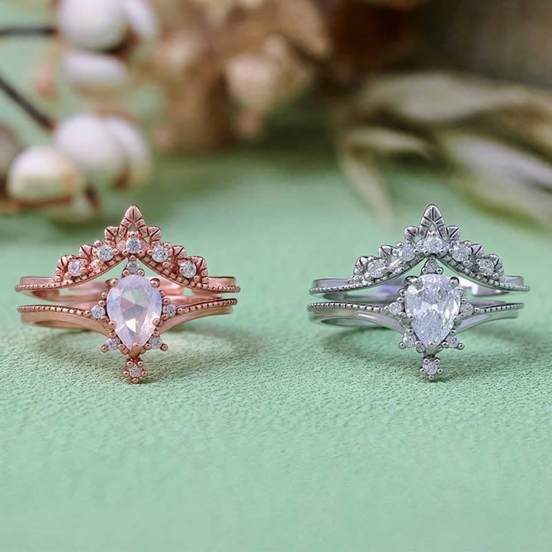 Olivenorma 2Pcs Opalite Simulated Diamond Crown Ring