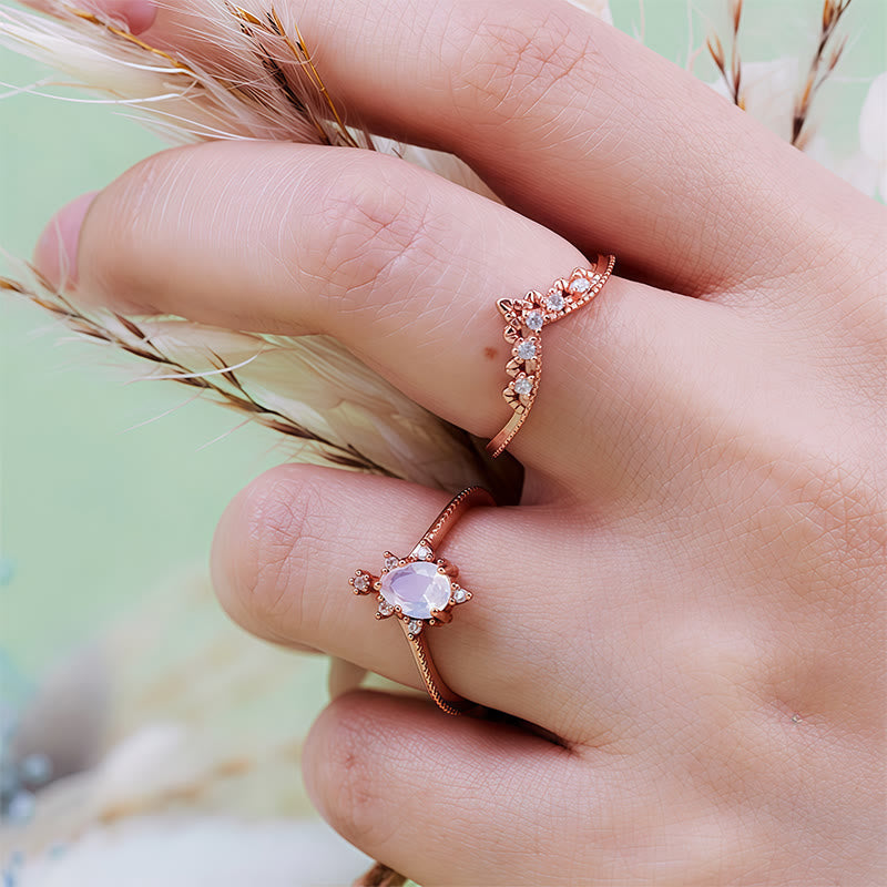 Olivenorma 2Pcs Opalite Simulated Diamond Crown Ring