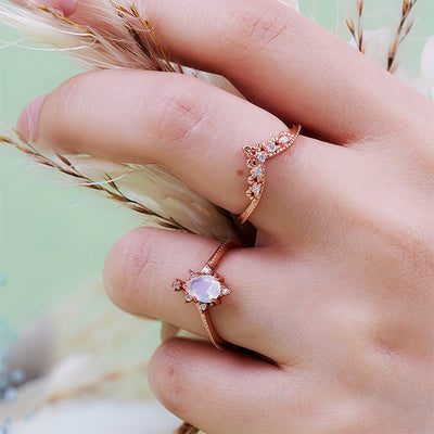 Olivenorma 2Pcs Opalite Simulated Diamond Crown Ring