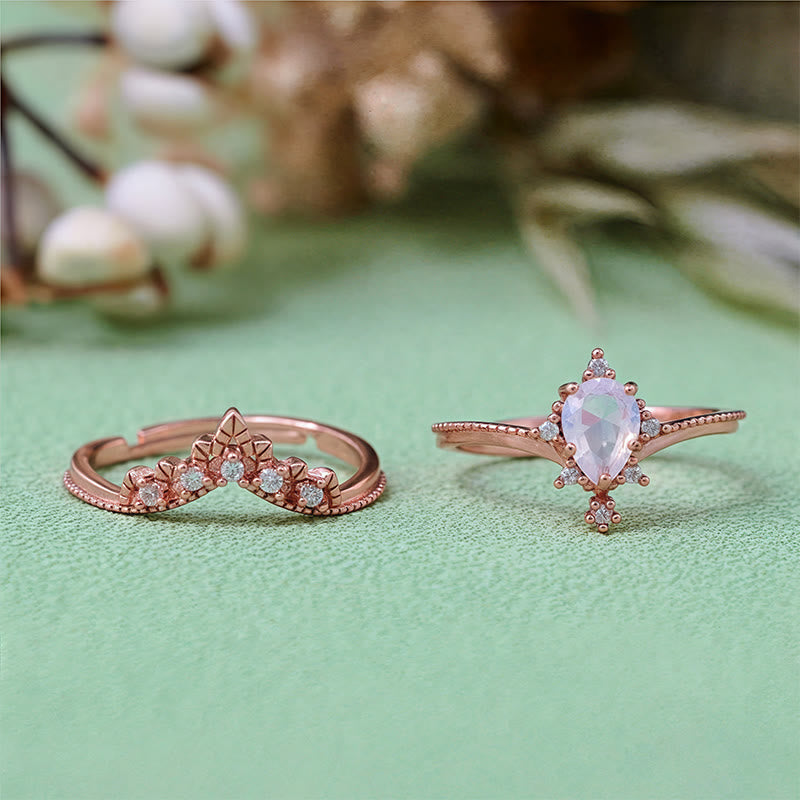 Olivenorma 2Pcs Opalite Simulated Diamond Crown Ring