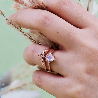 Olivenorma 2Pcs Opalite Simulated Diamond Crown Ring