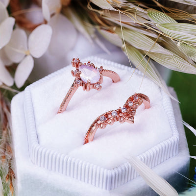 Olivenorma 2Pcs Opalite Simulated Diamond Crown Ring