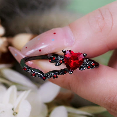 Olivenorma 2Pcs Heart Ruby Quartz Black Ring Set
