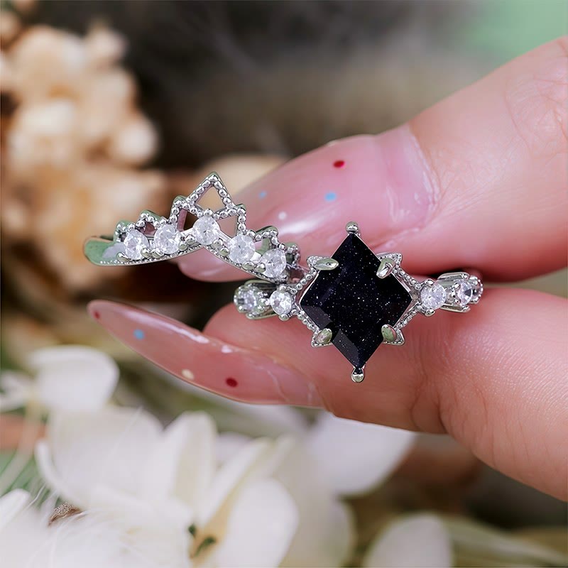 Olivenorma "Princess Crown" 2 Pcs Blue Sandstone Ring Set