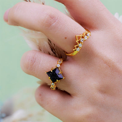 Olivenorma "Princess Crown" 2 Pcs Blue Sandstone Ring Set