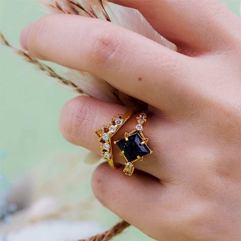 Olivenorma "Princess Crown" 2 Pcs Blue Sandstone Ring Set