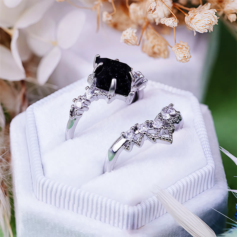 Olivenorma "Princess Crown" 2 Pcs Blue Sandstone Ring Set