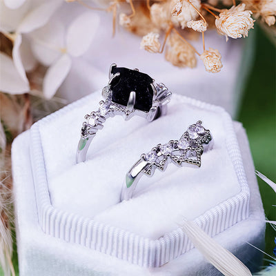 Olivenorma "Princess Crown" 2 Pcs Blue Sandstone Ring Set