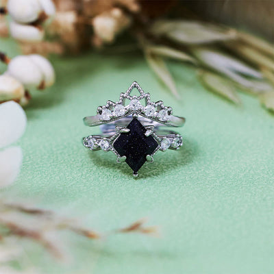 Olivenorma "Princess Crown" 2 Pcs Blue Sandstone Ring Set